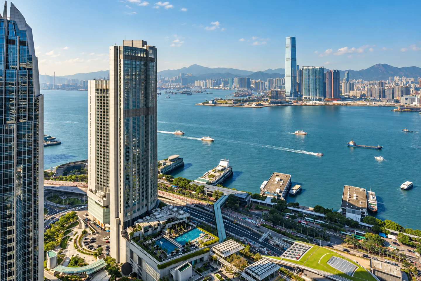 Four Seasons Hotel Hong Kong — AI style illustration · not this hotel’s actual interior