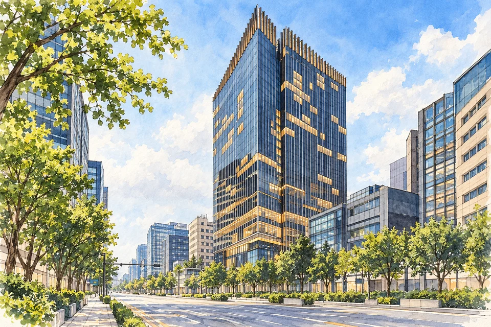 首尔四季酒店(Four Seasons Hotel Seoul) — AI 建筑示意图・非酒店实拍