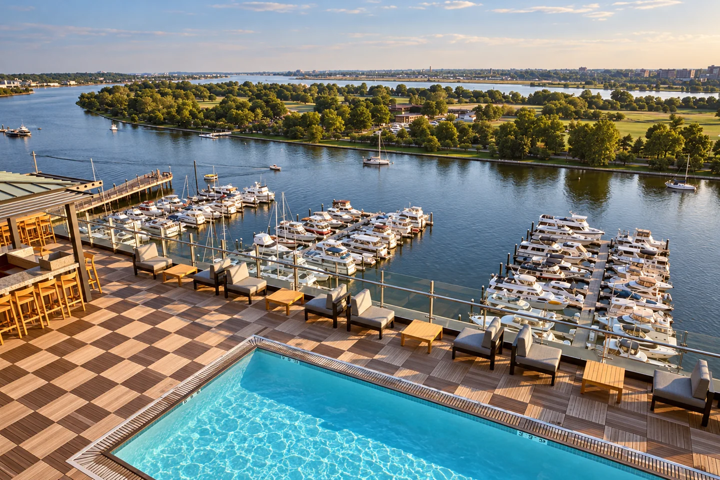 InterContinental Washington D.C. - The Wharf by IHG — AI style illustration · not this hotel’s actual interior