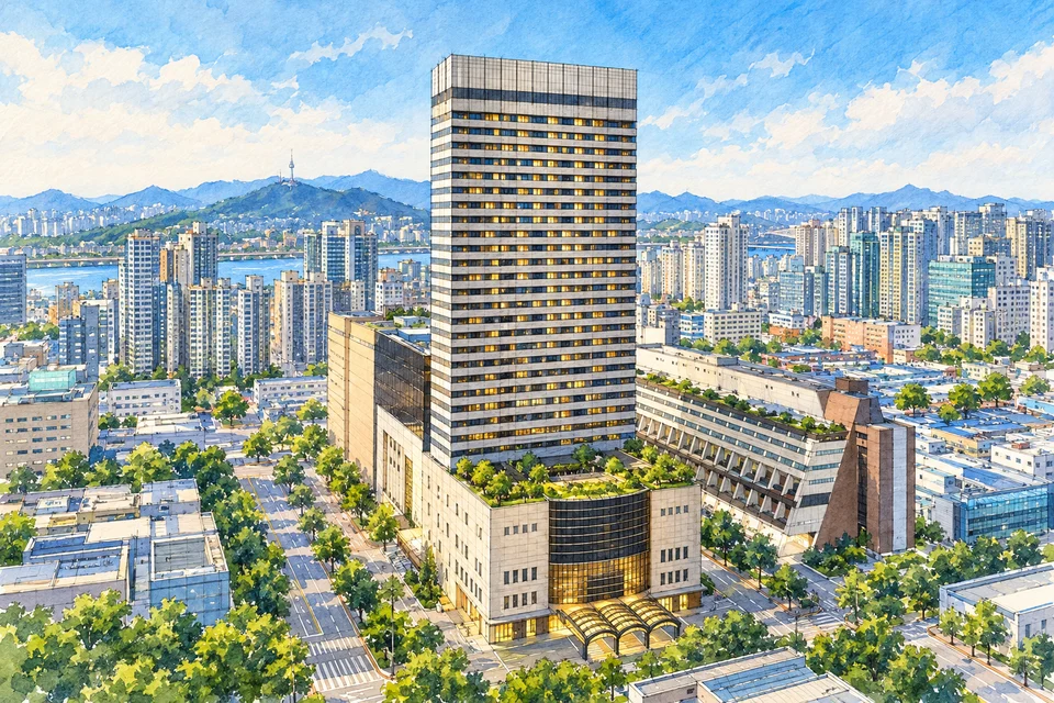 首尔JW万豪酒店(JW Marriott Hotel Seoul) — AI 建筑示意图・非酒店实拍
