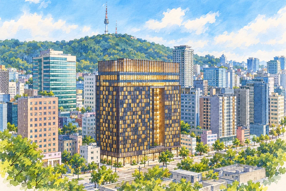 首尔东大门诺富特大使酒店(Novotel Ambassador Seoul Dongdaemun Hotels & Residences) — AI 建筑示意图・非酒店实拍