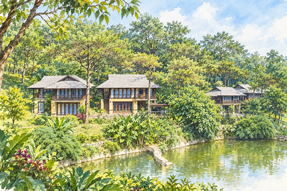巴位山美利亚度假酒店(Melia Ba Vi Mountain Retreat) — AI 建筑示意图・非酒店实拍