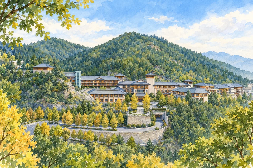 北京海湾半山酒店 — AI 建筑示意图・非酒店实拍