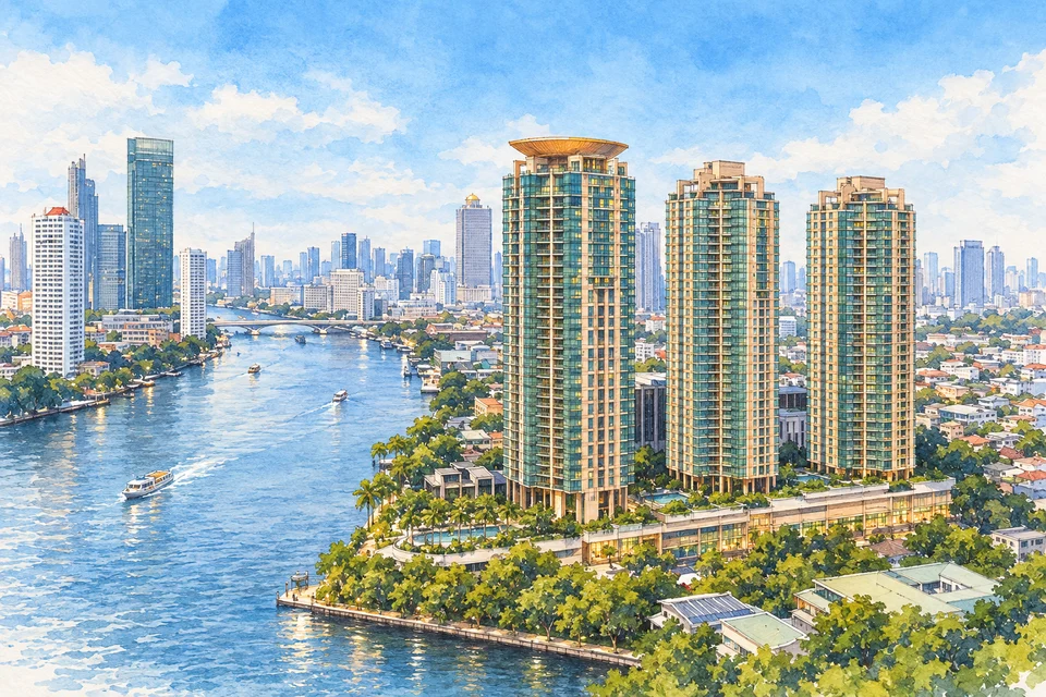 察殿曼谷河畔豪华酒店(Chatrium Hotel Riverside Bangkok) — AI 建筑示意图・非酒店实拍